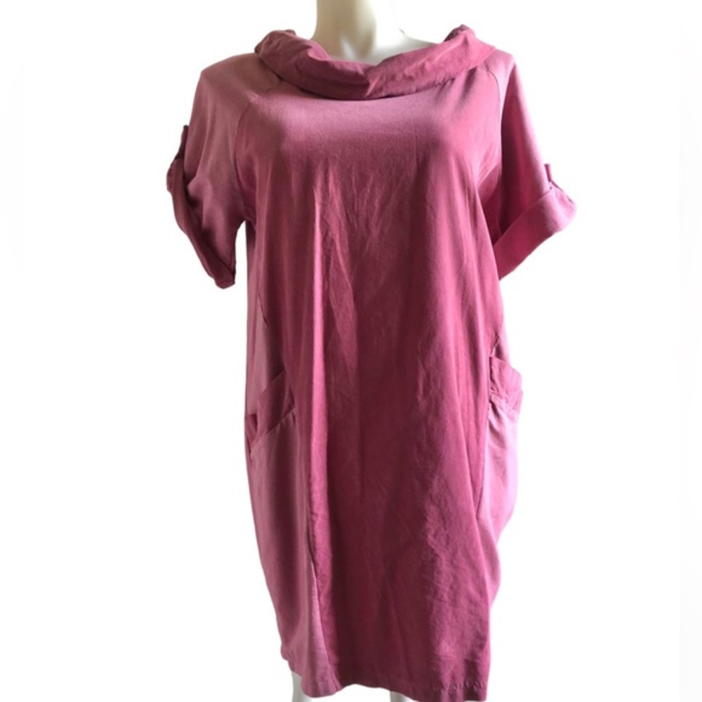 Made In Italy Dress One Size 12-16 Dusty Rose Back Buttons Woven Cowl Corduroy